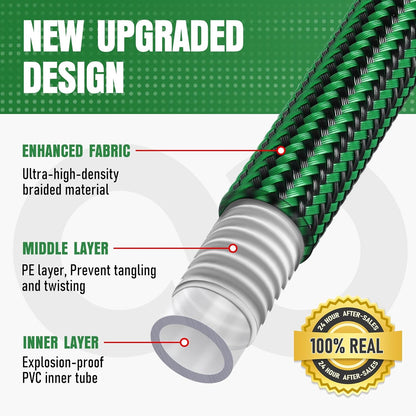NON-EXPANDABLE 100 ft Garden Hose, Heavy Duty Flexible Water Hose, Kink Resistant Lightweight Hybrid Hose with Durable Fabric Skin, Leakproof Hose Male to Female Fittings
