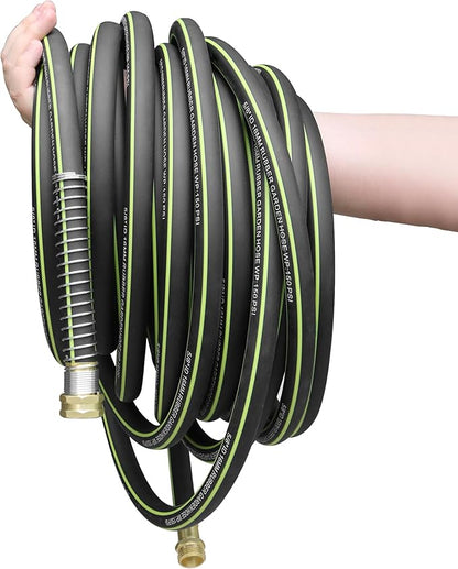 Rubber Garden Water Hose 50ft, 5/8" Leak Proof Garden Hose with Brass Connector, Flexible Hose Pipe for Lawn, Watering Cleaning & Washing