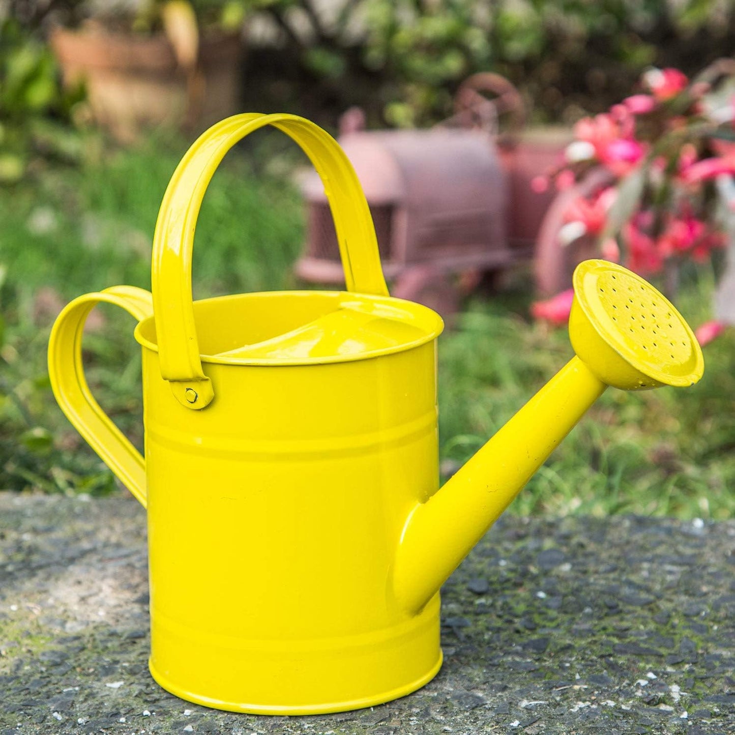 Topadorn Watering Can for Indoor Plants, Outdoor Garden Metal Watering Pot with Handle and Rosehead Modern Style, 11.4”W x 4.72”D x 8.66”H, 55 Oz.,Yellow