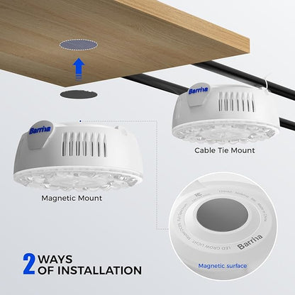 Barrina Orbgrow OG09 Puck Grow Light with Timer, Pinkish White 36W(4 x 9W, 540 Watt Equiv), Full Spectrum Plant Light for Indoor Plants, Magnetic & Linkable, 5 Levels Dimmable for Plant Shelf, 4 Packs