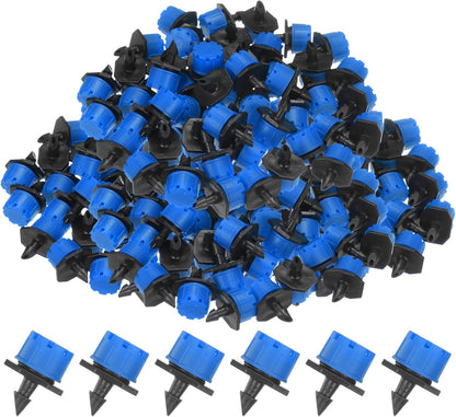 400-Pack 360 Degree Adjustable Irrigation Dripper, 1/4 Inch Barbed Emitter Drip Sprinklers for Garden/Greenhouse/Flower Bed/Watering System, Anti-Clogging Emitters [Blue]