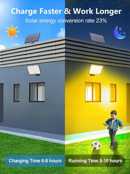 400LED Solar Lights Outdoor Waterproof, 3 Modes & Remote Control Motion Sensor Outdoor Light, Solar Flood Lights with 16.4ft Cable for Garden, Garage, Patio, Pathway (Warm Yellow 2 Pack)