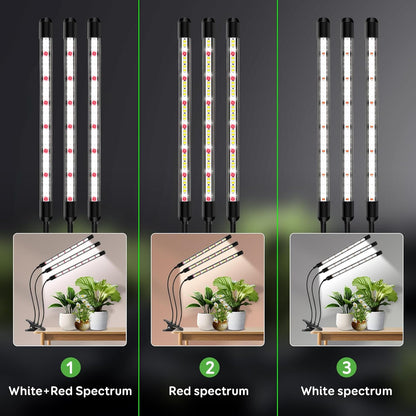 Tri-Heads Grow Lights for Indoor Plants, Full Spectrum Plant Lights for Indoor Growing with Adjustable 360° Gooseneck, 6/12/18H Timer & Dimming for Seedlings, Succulents, and Houseplants.