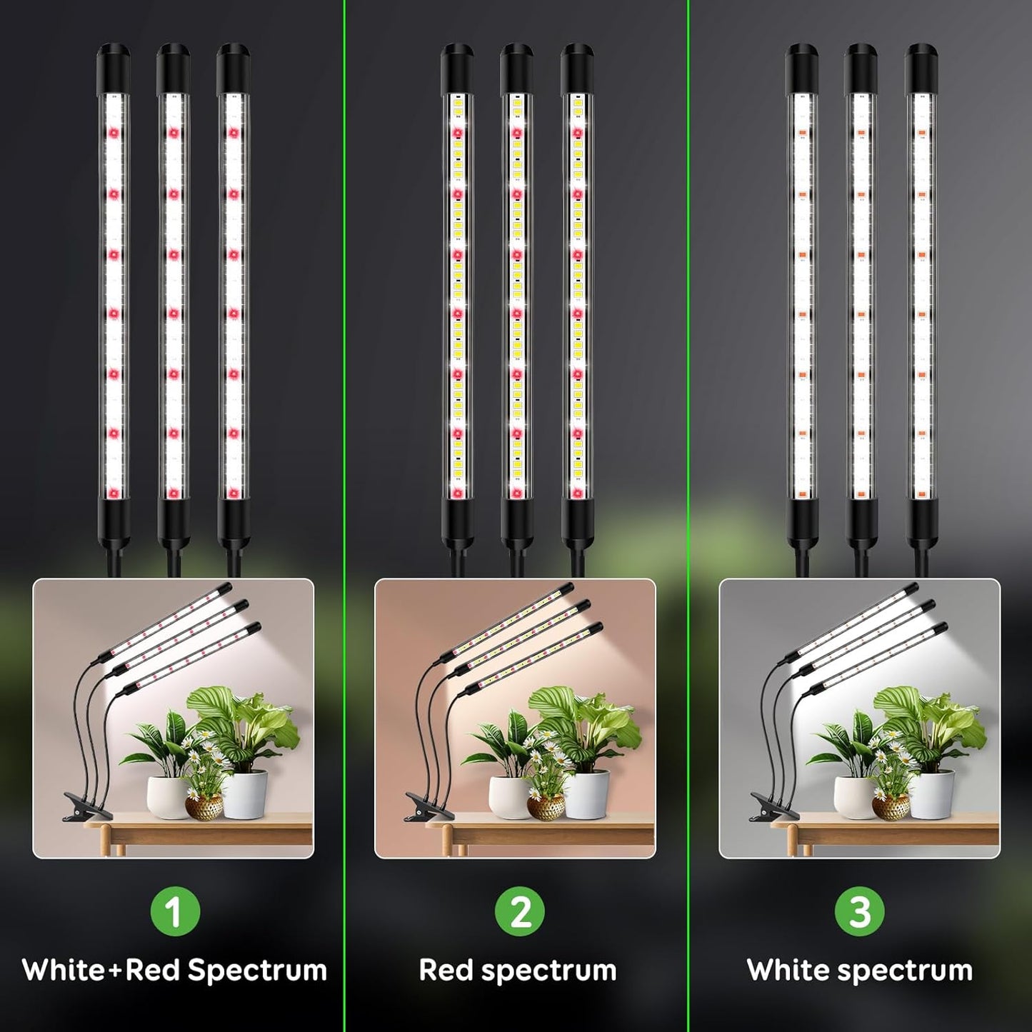 Tri-Heads Grow Lights for Indoor Plants, Full Spectrum Plant Lights for Indoor Growing with Adjustable 360° Gooseneck, 6/12/18H Timer & Dimming for Seedlings(Pack 2)