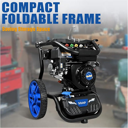 TOOLCY Gas Pressure Washer 3400 PSI & 2.8 GPM, High-Performance 212cc Engine, Foldable Handle, Reinforced Pump, 35FT Extended Power Hose, Kink-Less Swivel Gun with & 5 Nozzles, for Driveways/Patios