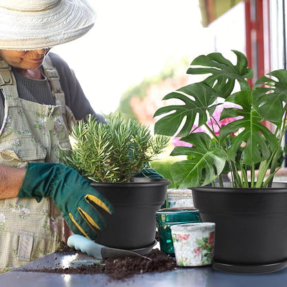 6-inch-Plant-Pots-Indoor-Outdoor, 6 Pack Plastic Planters with Drainage Holes & Saucers, Resin Flower Pots with Trays, Classic Garden Pot Container for House