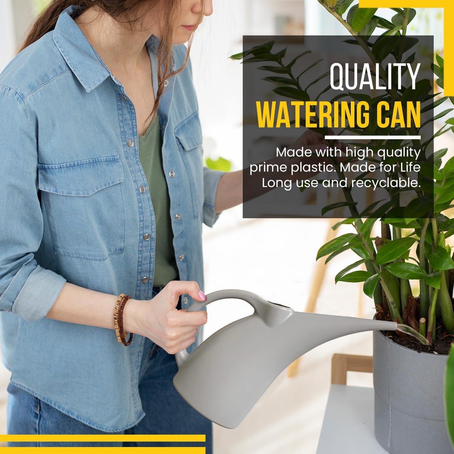 KP KOOL PRODUCTS Watering Can 1/2 Gallon - Small Watering Can for Indoor Plants - Outdoor Watering Can - Gray Plant Waterer - Plastic Watering Can for Garden - 1 Pack
