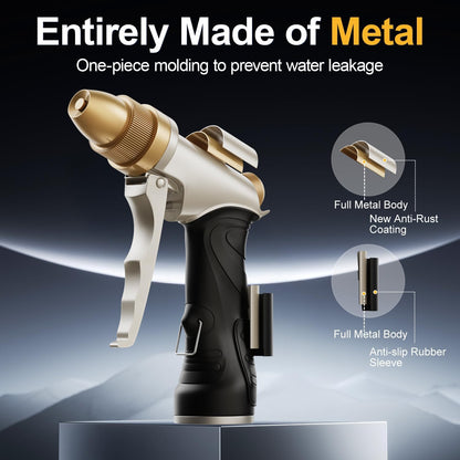 Garden Hose Nozzle, Heavy Duty Spray Nozzle for Watering, Water Nozzle with Adjustable Spray Patterns for Watering Plants, Car Washing, and Pet Showering (Gold)