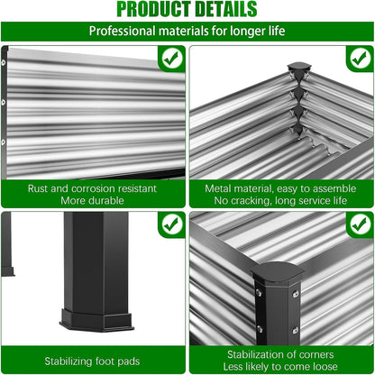 Doniks Raised Garden Bed with Legs, 48×24×32in Large Outdoor Metal Galvanized Garden Planting Box, 600lb Capacity for Vegetables Lawn Green Flowers, Fruits, Terrace