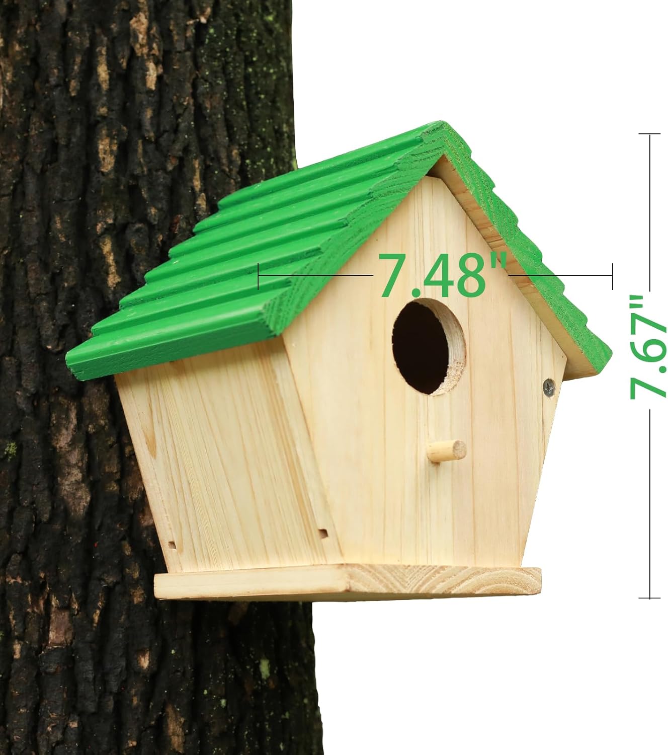 STARSWR Bird House Outside Bluebird House for Outside Clearance, Hanging Birdhouse,Cardinals Wooden Birdhouse with Green Top