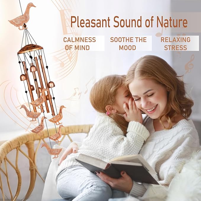 Duck Wind Chimes for Outside, Metal Windchimes Outdoors, Duck Gifts for Women/Men, Memorial/Birthday Gifts, Garden Decor for Outside, Patio or Yard, Durable Chimes for Outdoors