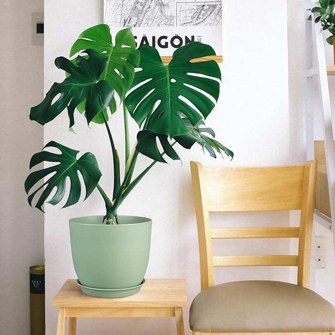 Plant Pots 8 Inch Set of 4, Flower Pots with Multi Mesh Drainage Holes, Planters for Indoor Outdoor Garden Plants and Flowers（Green）