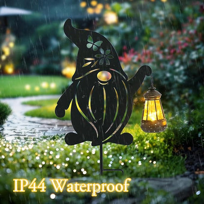 Afirst Solar Outdoor Garden Stake Solar Gnome Decorative Stake Light with Lantern Halloween Decorative Metal Outdoor Ornament for Yard Pathway Lawn Patio