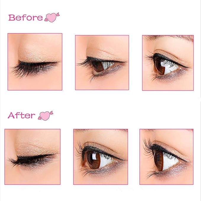 Stainless Steel Eyelash Curler with Built-in Comb Pinch Pain-Free Suitable for Any Eye Shapes and Sizes, with 5 Silicone Refill Pads (Black)