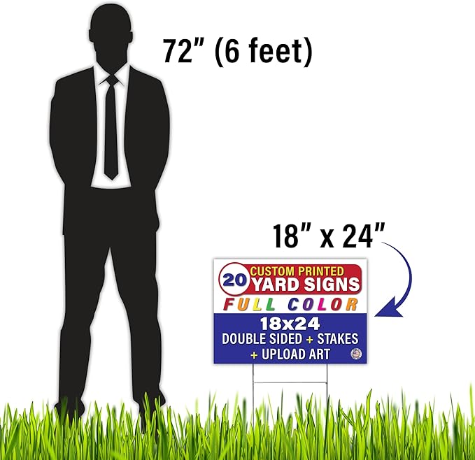 Personalized 18x24" Yard Signs, Double Sided Printing, Metal Stake Included, by Legit Fast Printing (20pk)