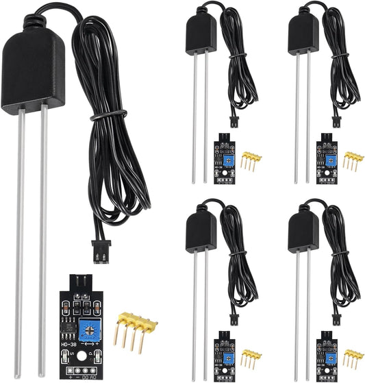 5 Sets Soil Moisture Sensor, Resistive Soil Moisture Meter, Soil Hygrometer Sensor Test Kit with Corrosion Resistant Probe Digital Analog Signal Output for Garden Automatic Watering System