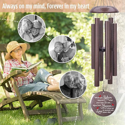 Personalized Sympathy Wind Chimes, Cardinal Wind Chime, in Memory for Loss of Loved Dad/Mom/Ones, Metal Memorial Sympathy Gifts, 36inch Deep Tone Wind Chime, in Loving Memory