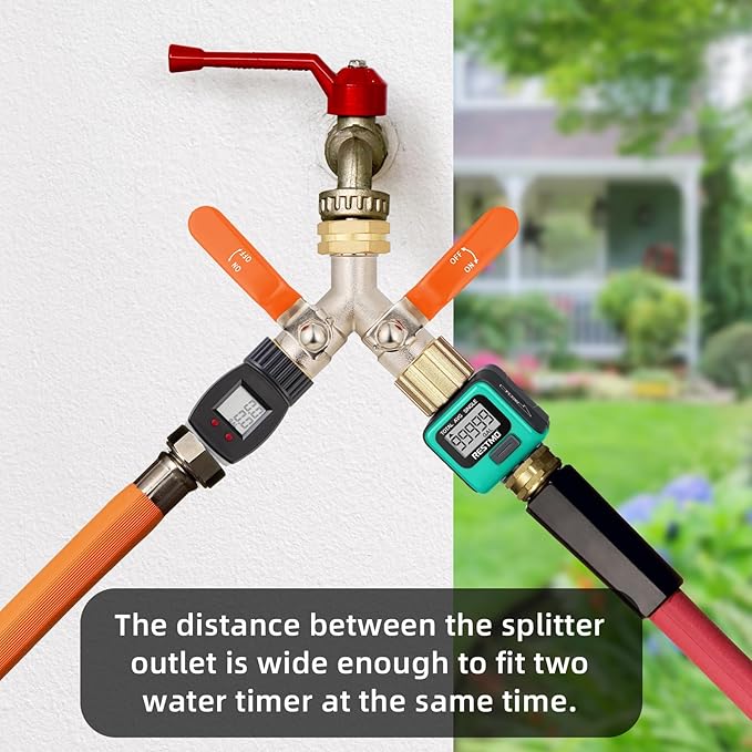 2 Way Hose Splitter, Brass High Flow Garden Hose Splitter Heavy Duty, Hose Connector, Water Spigot Splitter, Full Flow Faucet Splitter with shutoff, 3/4” GHT Inlet