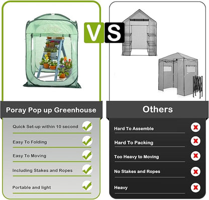 Porayhut Pop Up Greenhouse Tent,Portable X-Large Walk-in Flower House ,Indoor Outdoor Gardening Plant Sunshine Room with PE Mesh Cloth Cover for Protecting Plant from Cold Frost & Birds