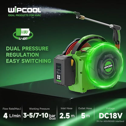 Portable HVAC Cordless Coil Cleaning Machine, 18V Lithium-Ion 80W Electric Pressure Washer Jet Cleaner, Flow Rate 4L/min 3-5/7-10 bar Dual Pressure