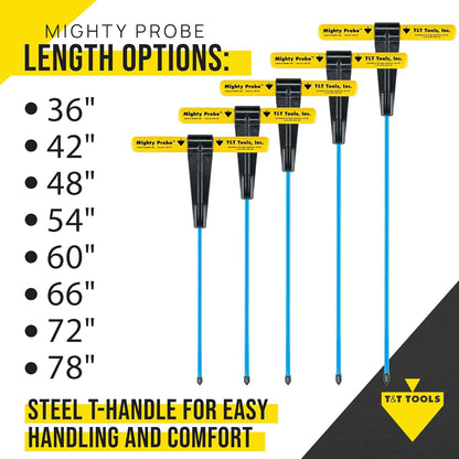 T&T Tools 36-Inch Mighty Probe Insulated Soil Probe – 3/8" Hex Rod Heavy Duty Steel T-Handle Probe for Landscaping, Utility Locating, Soil Testing & Wastewater, USA Made – 1 Pack