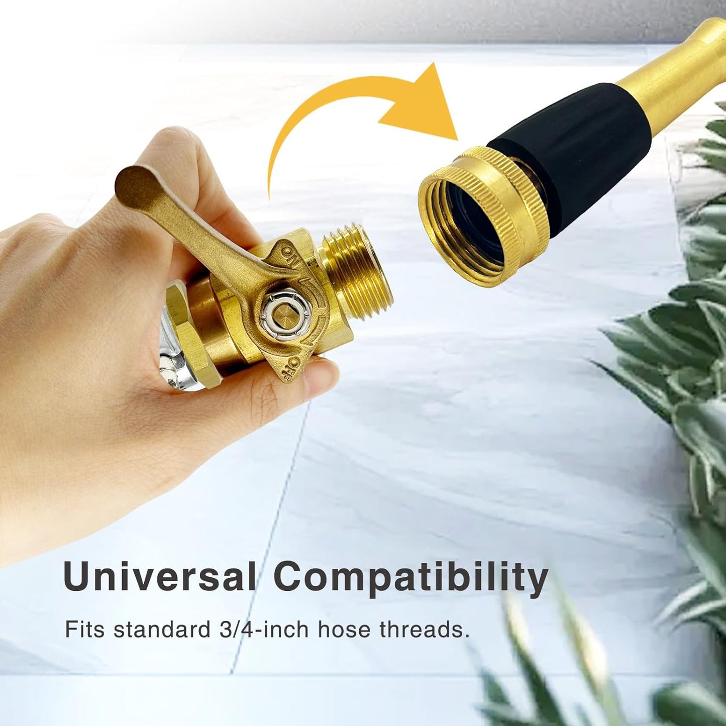 Brass Hose Nozzle Cyprium 4" Heavy Duty Water Hose Nozzle with Rubber Grip High Pressure Brass Nozzle for Garden Hose Cleaning Car Watering Flowers Cleaning Ground 2 PCs