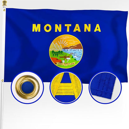 XIFAN Premium Montana State Flag 3x5 ft Outdoor, Double Sided Embroidered Image, Heavy Duty 210D Nylon MT Flags, the Strongest Longest Lasting for Outside with Sewn Stripes/Brass Grommets