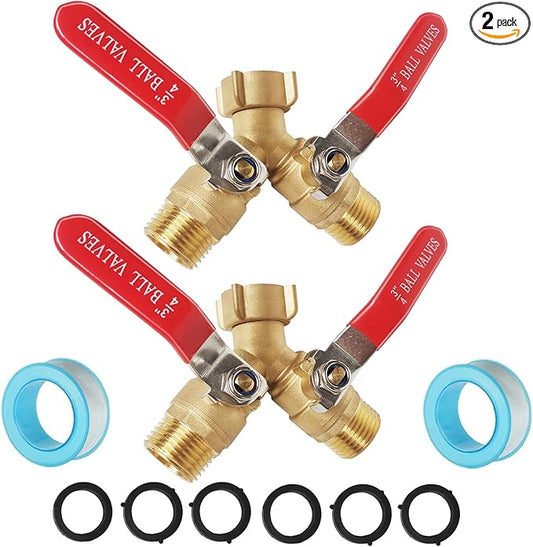 Garden Hose Splitter 2 Way,Brass Water Hose Splitter with Stainless Steel Long Handle,Outdoor Full Flow Hose Splitter Connector,Y Valve 3/4 Inch GHT Thread (Splitter 2-Way (2 pce))