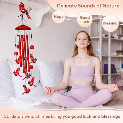 Cardinal Wind Chimes for Outside, Large Cardinal Garden Decor Bird Wind Chime, Memorial Cardinal Gifts for Women, 40" Outdoor Windchimes for Lawn, Porch, Patio, Yard, Christmas