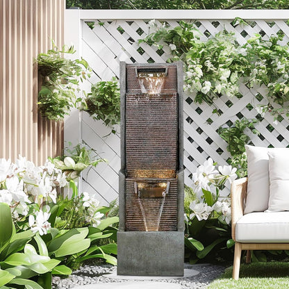 Outdoor Garden Waterfalls Fountains with Led Lights Water Fountain Outdoor/Indoor Resin Fountain for Patio Decor Garden, House, Office, Garden, Home Art Decor