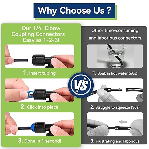 40 Pack 1/4" Universal 90 Degree Elbow Fitting, Quick Connect Universal Drip Irrigation Tubing Coupling Valve, Connector Locking Fitting for Sprinkler or Drip Irrigation System