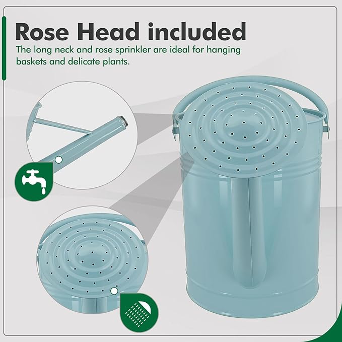 Galvanized Iron Watering Can for Indoor Plants, DIY Watering Cans for House Plant Garden Flower, Long Spout Water Can for Outdoor Watering Plants 7.57L 2 Gallon (Blue)