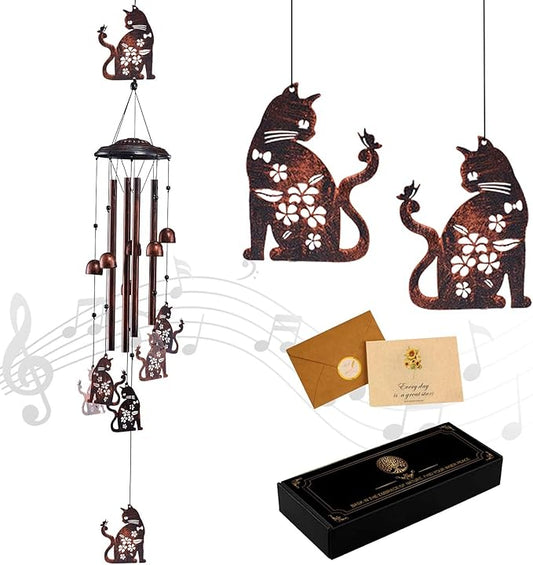Cat Wind Chimes for Outside, Metal Windchimes Outdoors Clearance with 4 Aluminum Tubes, Garden Patio Yard Home Decor, Cat Gifts for Pet Lovers Women Men Mom Grandma, Unique Festival Birthday Gift