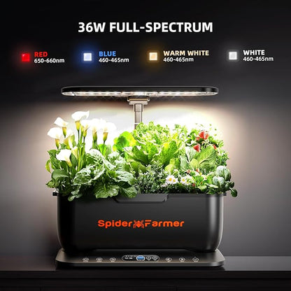 Spider Farmer SmartG12 Hydroponics Growing System, 12 Pods Indoor Garden with 36W LED Grow Light Full-Spectrum, APP & WiFi Controlled, 6L Water Tank, Pump System, Automatic Timer