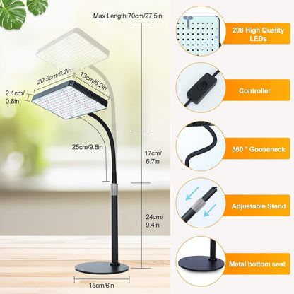 Table Top Grow Light for Seed Starting, Seedlings, Vegetable, Bonsai, 25 Watt Brightest Full Spectrum Desk Plant Lights for Indoor Growing, Adjustable Height 16"-24", Daisy Chain Function