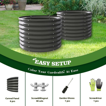 A ANLEOLIFE 2-Pack 3ft x 24” Tall Galvanized Raised Garden Beds Outdoor, Round Metal Planter Box for Planting Vegetables Flowers Herb, Anti-Rust & Easy-Setup, Quartz Grey