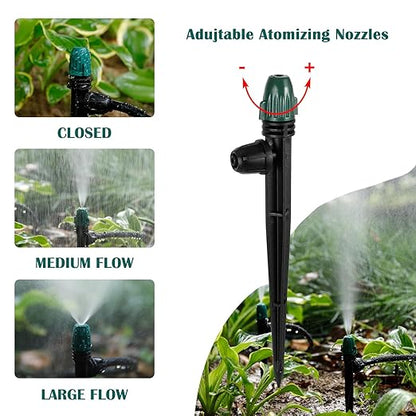 25PC Anti-Drop Drip Irrigation Spray,Lock Barbed Design Misting Drippers for 1/4" Irrigation Tubing,Adjustable 360 Degree Micro Spray on 6.3" Stake for Garden Watering System (25pc-Adjustable Emitter)