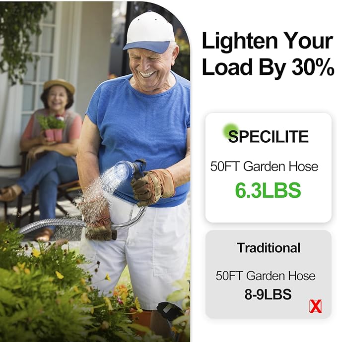 SPECILITE 75ft 304 Stainless Steel Garden Hose Metal, Heavy Duty Water Pipe with Nozzles for Yard, Outdoor - Flexible, Never Kink & Tangle, Puncture Resistant (Sliver)