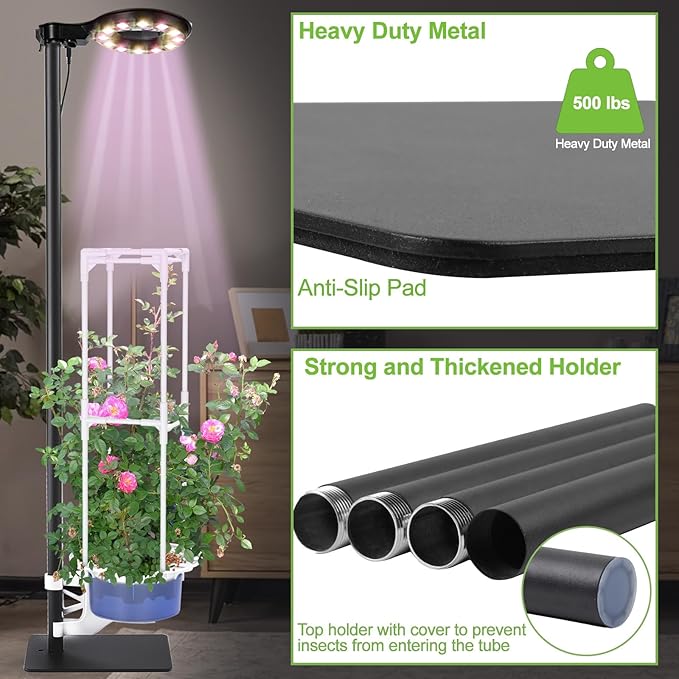 Indoor Plant Hydroponics Growing System Tower Kit with Grow light,Herb Vegetable Indoor Gardening System with Standing Floor Tall LED Grow Lights,Height Adjustable with Stand,Timer,Trellis