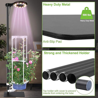Indoor Plant Hydroponics Growing System Tower Kit with Grow light,Herb Vegetable Indoor Gardening System with Standing Floor Tall LED Grow Lights,Height Adjustable with Stand,Timer,Trellis