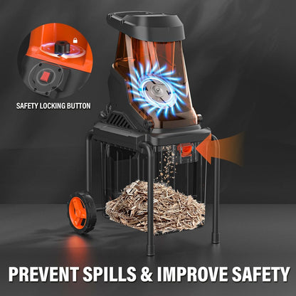 MAXLANDER 15-Amp Electric Wood Chipper, Shredder Mulcher with 50L Collecting Bin, 1.8-Inch Cutting Diameter for Mulching, Composting and Yard Cleanup 15:1 Reduction