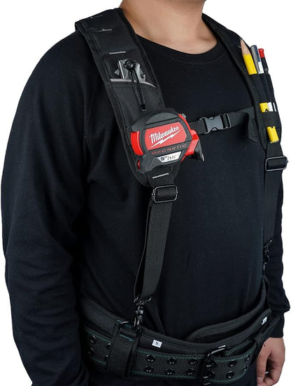 KUNN Tool Belt Suspenders Padded Carpenter Construction Electrician Work Suspender with Attachment Loops for Men,Black