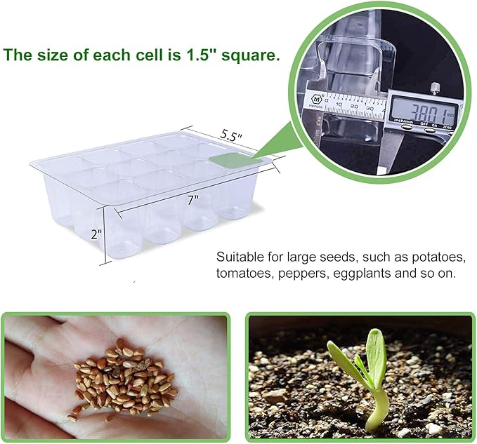 Bonviee 12 Packs Seed Starter Tray with Drainage Holes, Reusable & Durable, Clear for Root Monitoring, Easy to Repotted Without Root Damage, 12 Cells per Tray