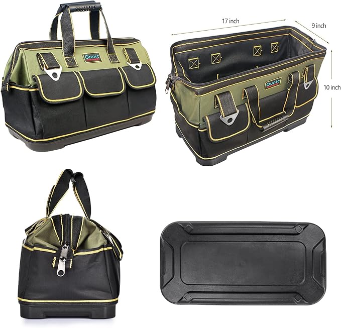 Tool Bag, Ounic 17 Inch Large Tool Bag Heavy Duty With Wide Mouth and Waterproof Strong Molded Base, Heavy Duty Tool Bags Organizer with Adjustable Shoulder Strap Specially Designed for Various Tools