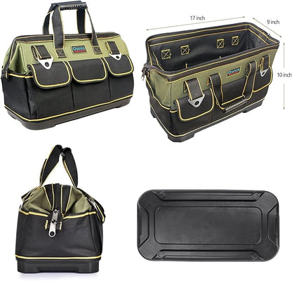 Tool Bag, Ounic 17 Inch Large Tool Bag Heavy Duty With Wide Mouth and Waterproof Strong Molded Base, Heavy Duty Tool Bags Organizer with Adjustable Shoulder Strap Specially Designed for Various Tools