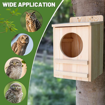 Premium Cedar Owl House Outdoor - Handcrafted Large Owl Nesting Box, Perfect for Barn Owls, Screech Owls, and Backyard Birds (14.5" x 9" x 8.6")