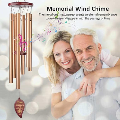 Memorial Wind Chimes Outdoor - 30 Inch 6 Rustproof Aluminum Tubes Wooden Wind Bell Sympathy Romantic Wind Chimes for Outside, Best Gift for Home Decor Garden Patio Outdoor(Golden)