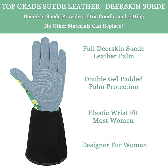 SKYDEER Premium Genuine Deerskin Suede Women's Gardening Gloves, Ultra-Soft Padded, Comfort Fit for Work (SD6611LL/M)