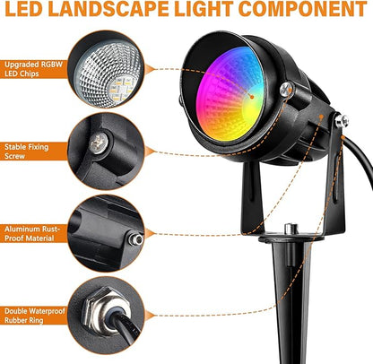 Halloween Christmas Spotlight Outdoor RGBW Low Voltage Landscape Lights, 12V-24V Color Changing Landscape Lights with Remote Control Landscape Spotlights for Garden Yard Path Tree Decorative (6 Pack)