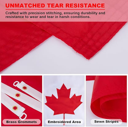 5x8 FT Outdoor Canada Flag Canadian National Flag with Embroidered Maple Leaf Heavy Duty 210D Nylon Sewn Stripes with 2 Brass Grommets for Garden, Home & Wall Decor